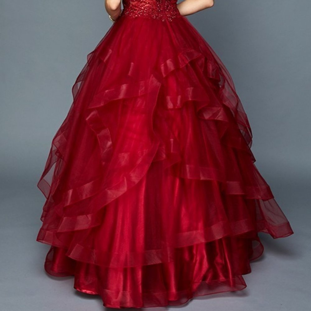 Jeweled V-Neckline Ballgown Long Dress JT394 - Picture 6 of 8
